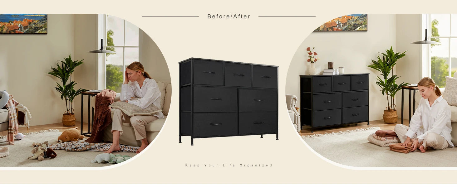 JHK 7-Drawer Fabric Storage Dresser