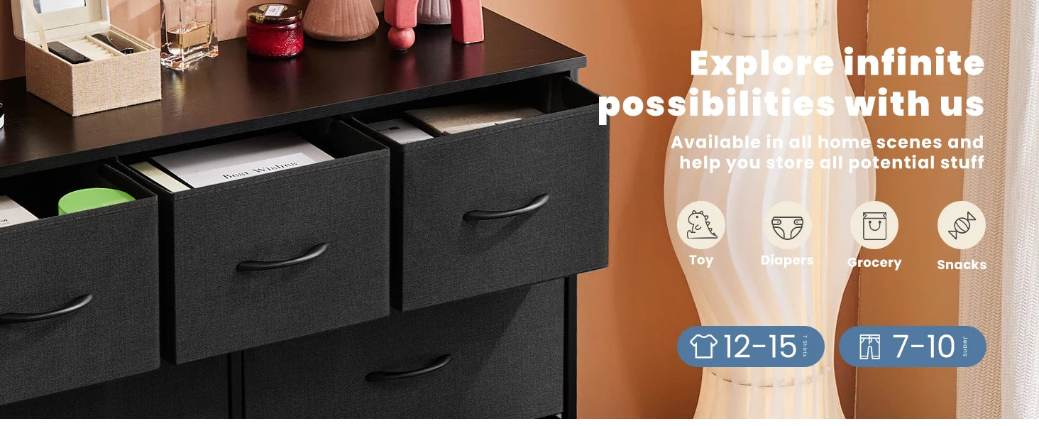JHK 7-Drawer Fabric Storage Dresser
