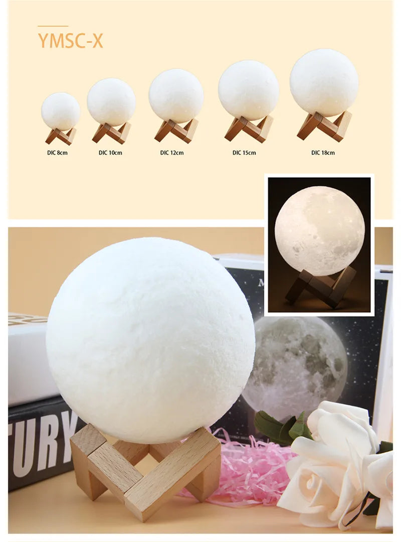 3D Moon Lamp – Rechargeable LED Touch Night Light