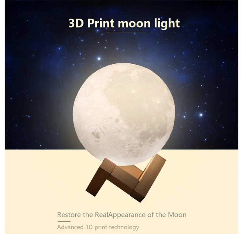 3D Moon Lamp – Rechargeable LED Touch Night Light