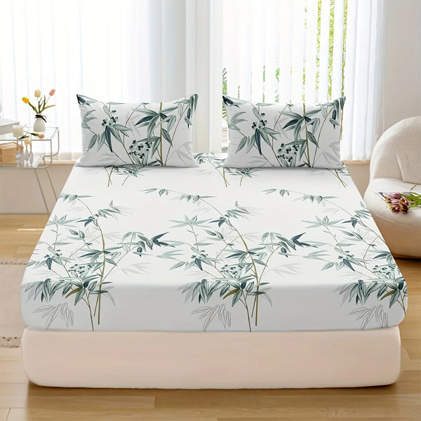 3-Piece Bamboo Leaf Fitted Sheet Set – Soft & Hypoallergenic Bedding