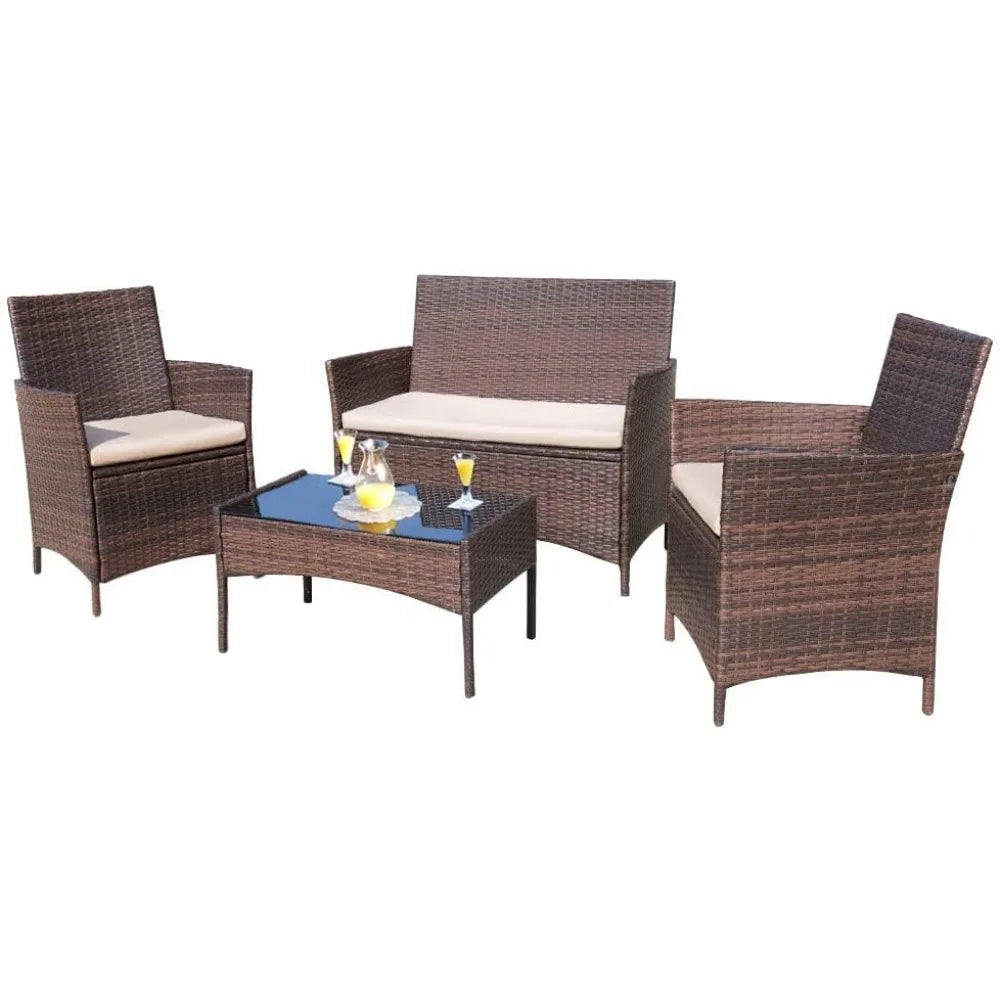 4-Piece Outdoor Patio Furniture Set – Rattan Wicker Chairs