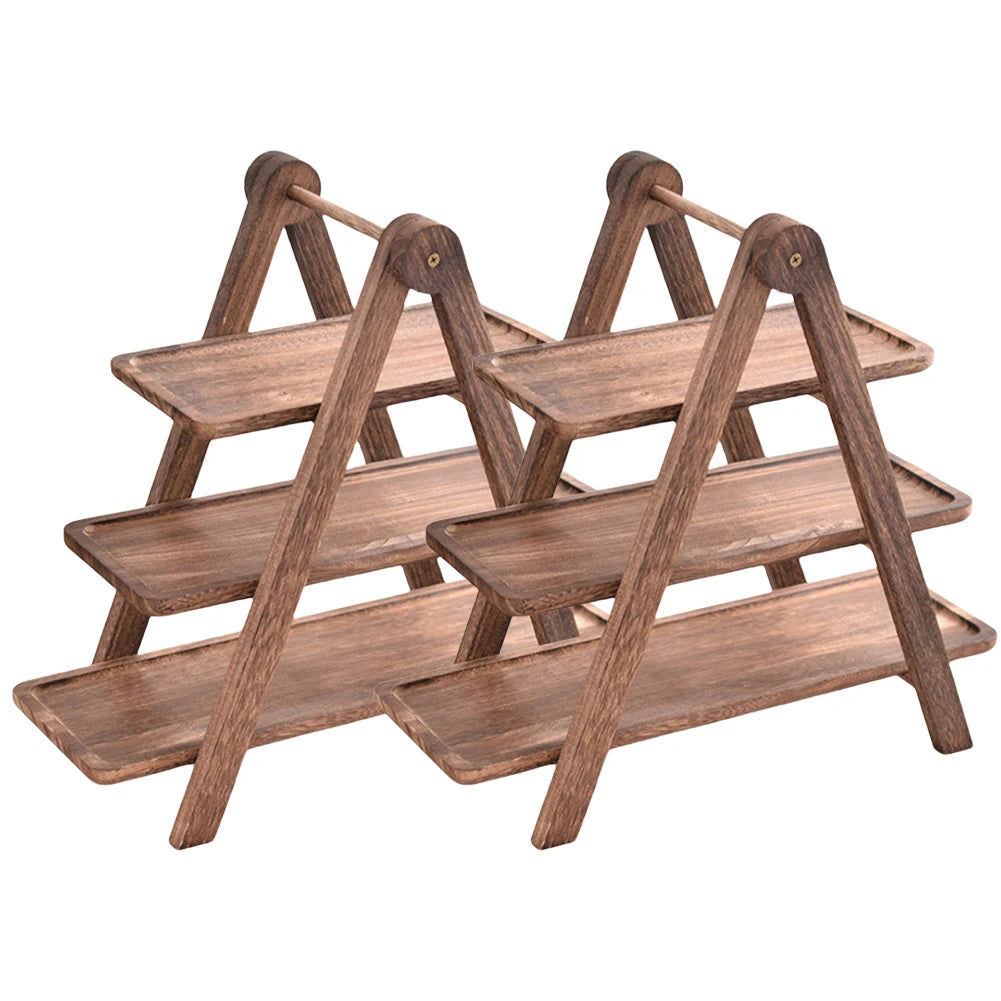 2-Piece Wooden 3-Tier Serving Tray – Multi-Function Rectangular Platter