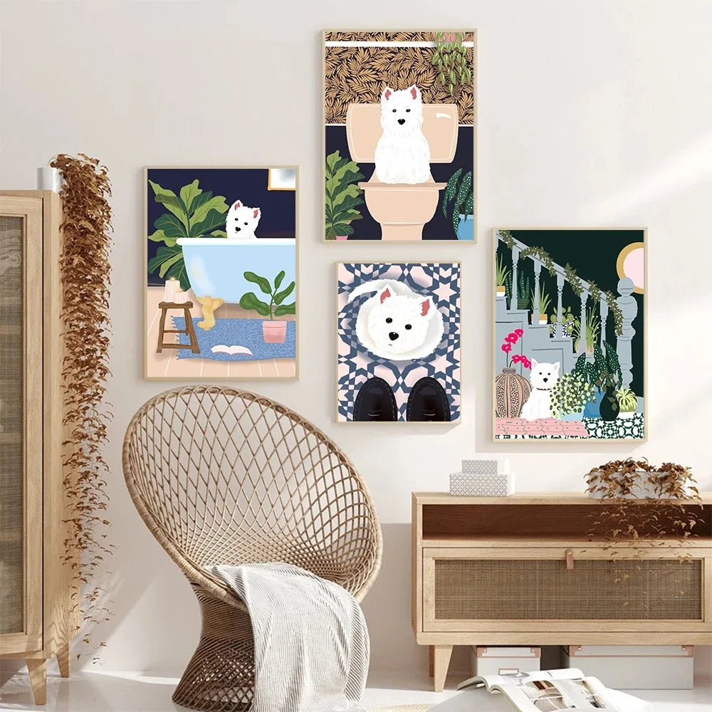 Polar Bear & Dog Canvas – Minimalist Toilet Wall Art
