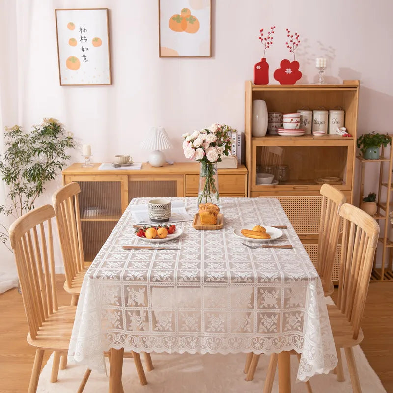 Beige Lace Embroidered Tablecloth