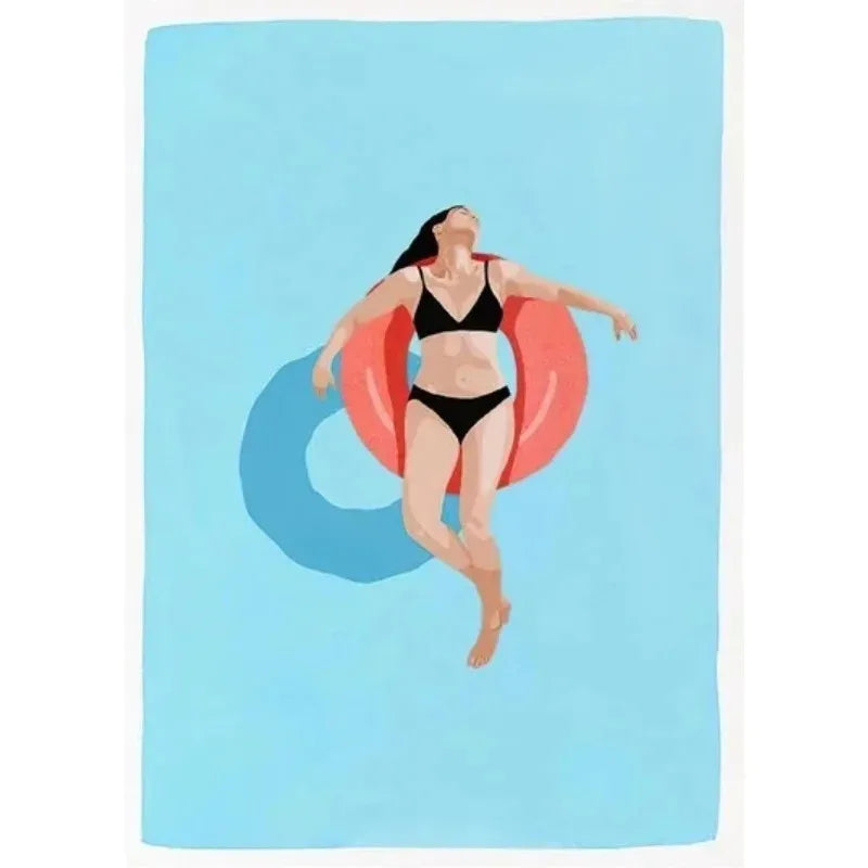 Nordic Beach Canvas – Minimalist Swim & Wine Wall Art Print