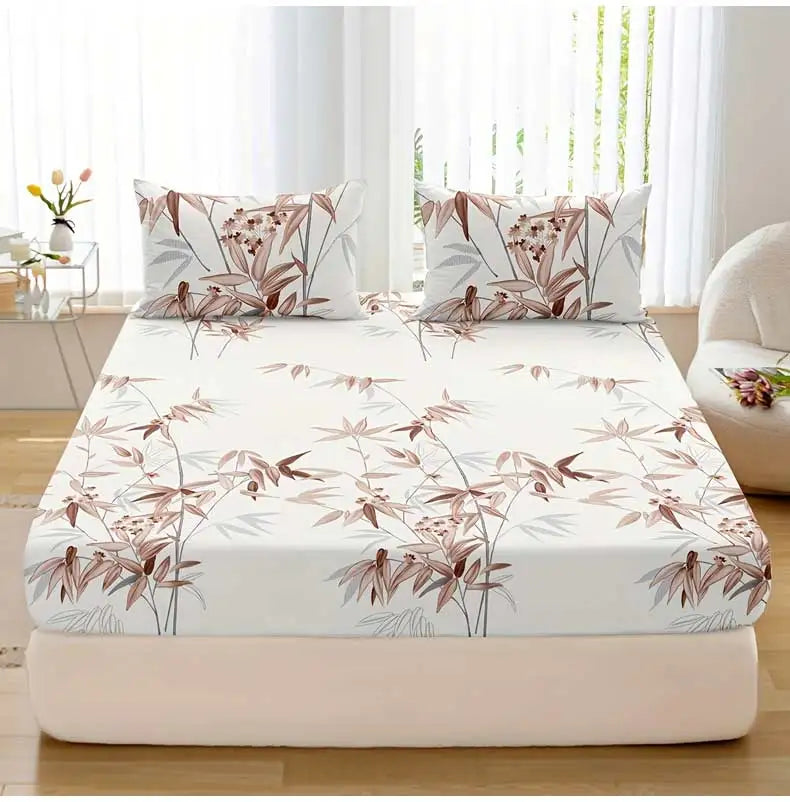 3-Piece Bamboo Leaf Fitted Sheet Set – Soft & Hypoallergenic Bedding