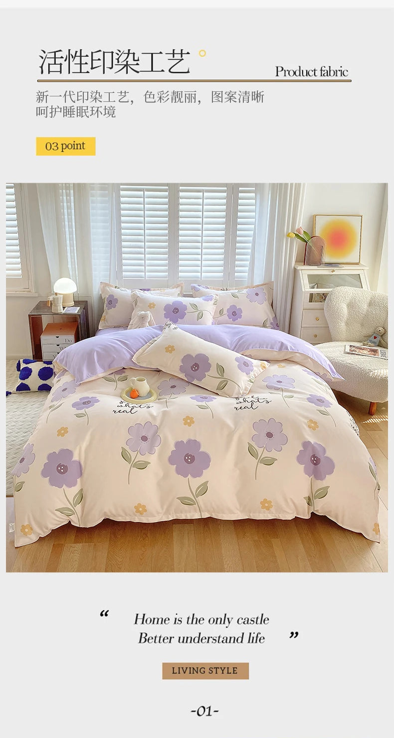 4-Piece Cotton Bedding Set – Fresh Girly Style Comforter Set