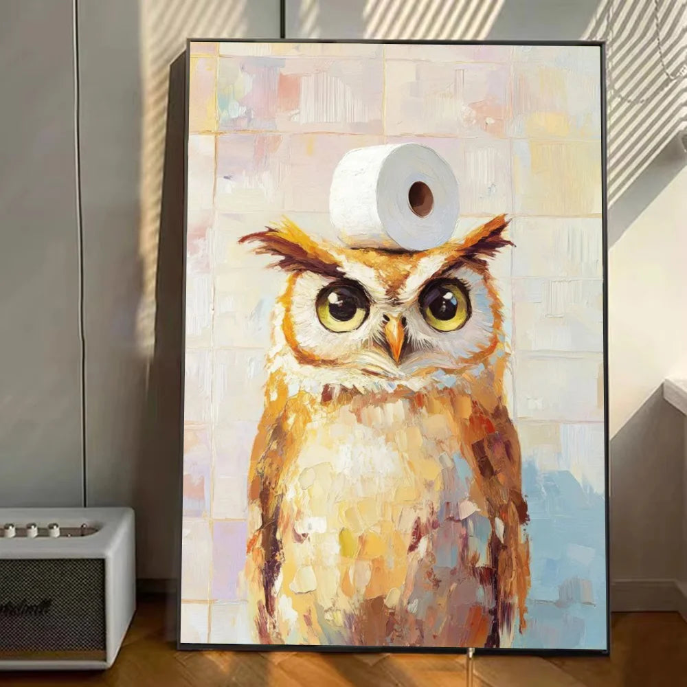 Cute Animal Canvas – Cat & Car Toilet Wall Art for Game Room