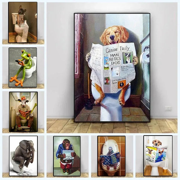 Nordic Animal Canvas – Dog, Elephant & Frog Minimalist Wall Art