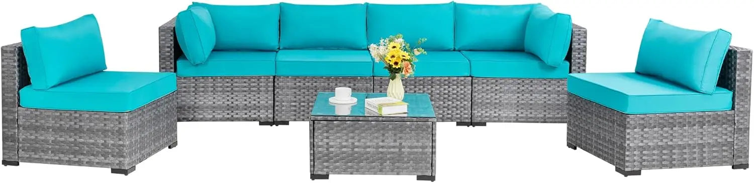 5-Piece Outdoor Patio Furniture Set – Gray PE Wicker Sectional Sofa