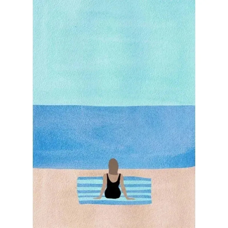 Nordic Beach Canvas – Minimalist Swim & Wine Wall Art Print