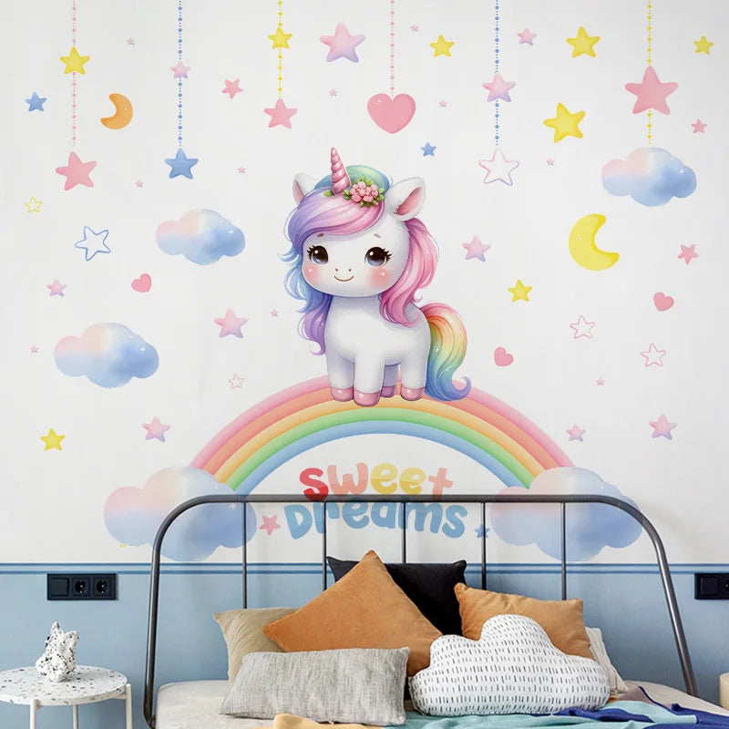 Unicorn Rainbow Wall Sticker – Self-Adhesive Kids Room Decor