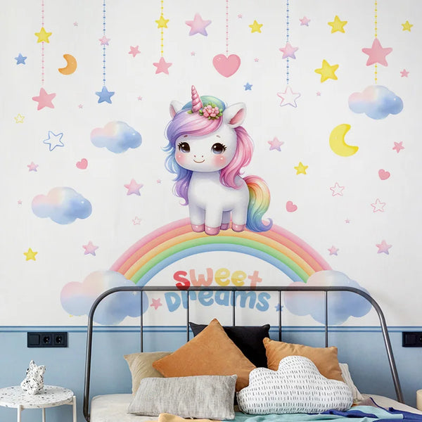 Unicorn Rainbow Wall Sticker – Self-Adhesive Kids Room Decor