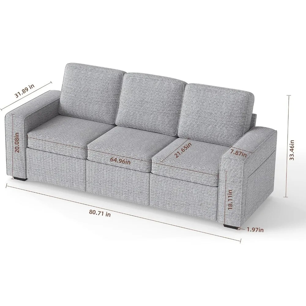 80" Modern 3-Seater Chenille Sofa
