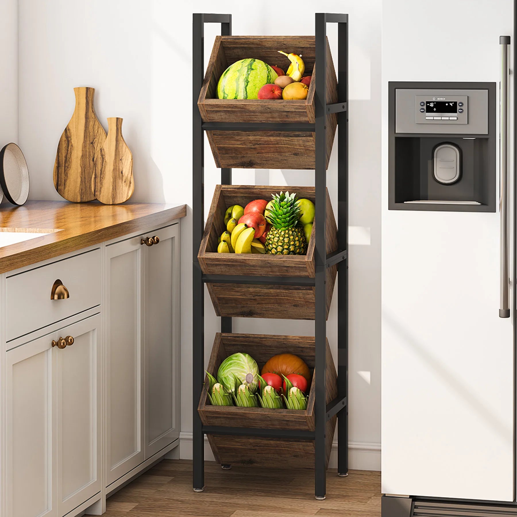 Tribesigns Wine Rack Freestanding Floor, 3 Tier Wooden Wine Storage Stand, Wobble-Free Wine Holder Display Shelf