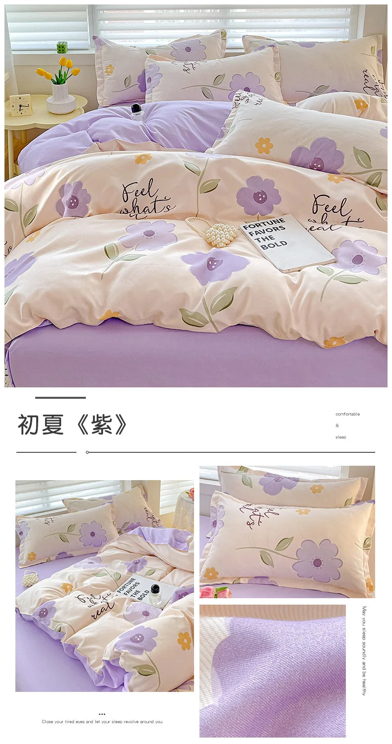 4-Piece Cotton Bedding Set – Fresh Girly Style Comforter Set