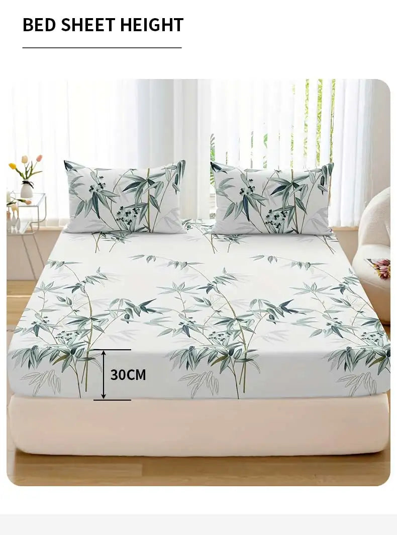 3-Piece Bamboo Leaf Fitted Sheet Set – Soft & Hypoallergenic Bedding
