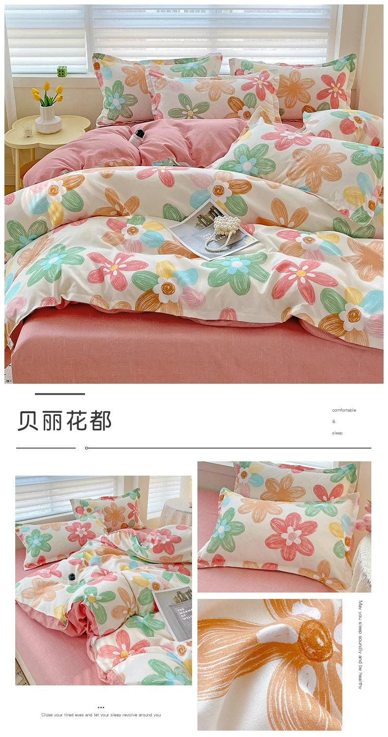 4-Piece Cotton Bedding Set – Fresh Girly Style Comforter Set