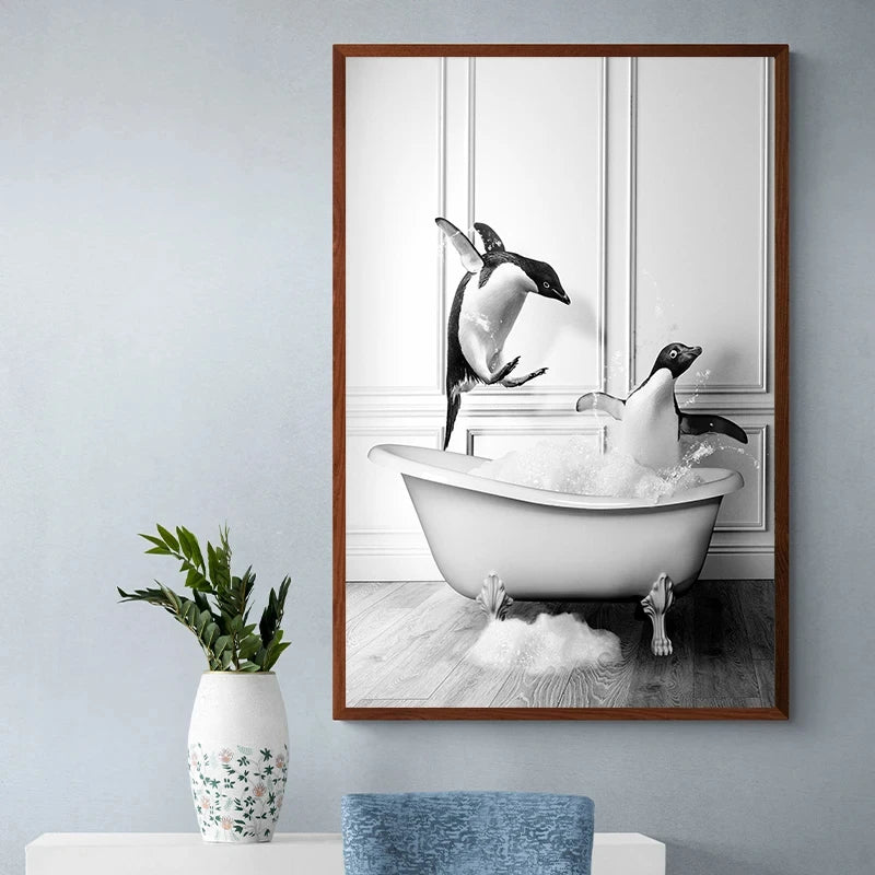 Animal Bath In Bathtub Poster Canvas