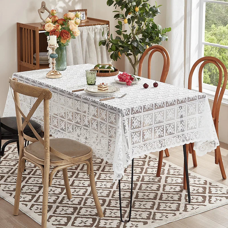 Beige Lace Embroidered Tablecloth