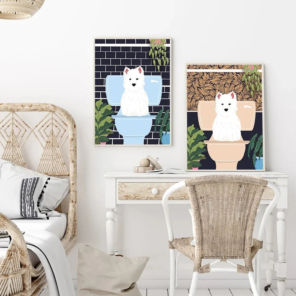 Polar Bear & Dog Canvas – Minimalist Toilet Wall Art