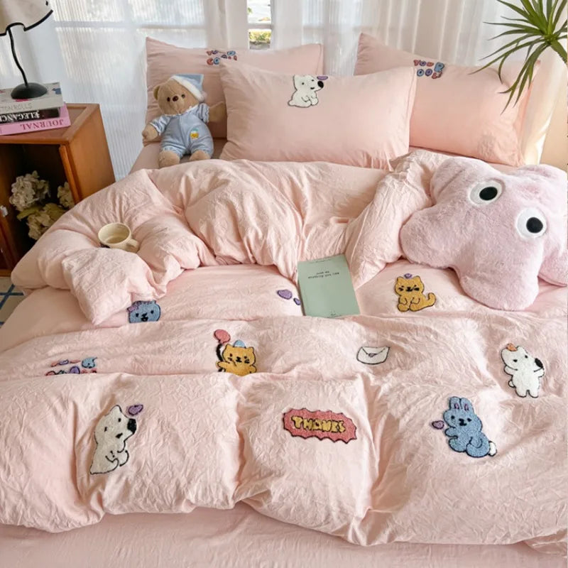 Cotton Towel Embroidery Bedding Set – Animal Paradise Design