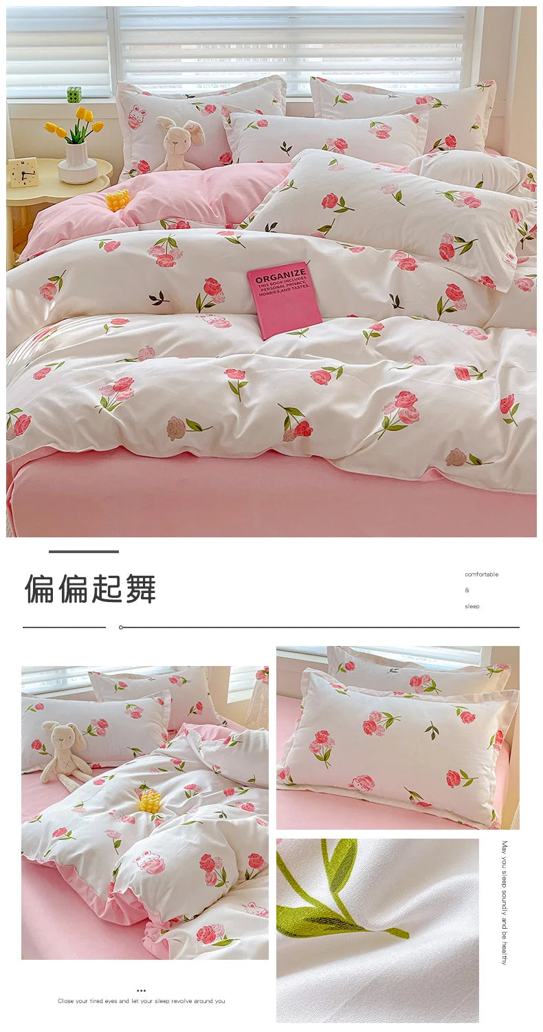 4-Piece Cotton Bedding Set – Fresh Girly Style Comforter Set