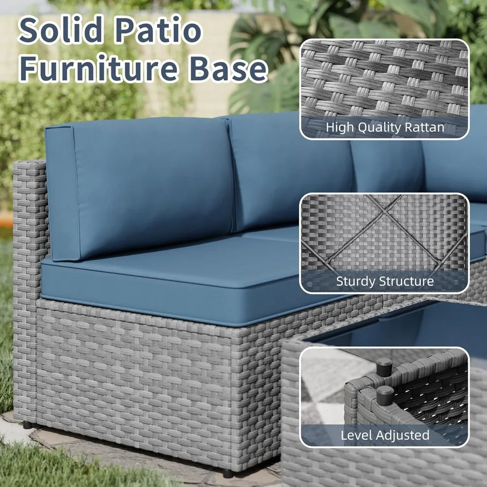 5-Piece Outdoor Patio Furniture Set – Gray PE Wicker Sectional Sofa