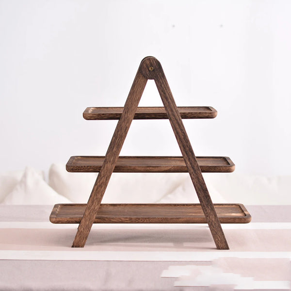 2-Piece Wooden 3-Tier Serving Tray – Multi-Function Rectangular Platter
