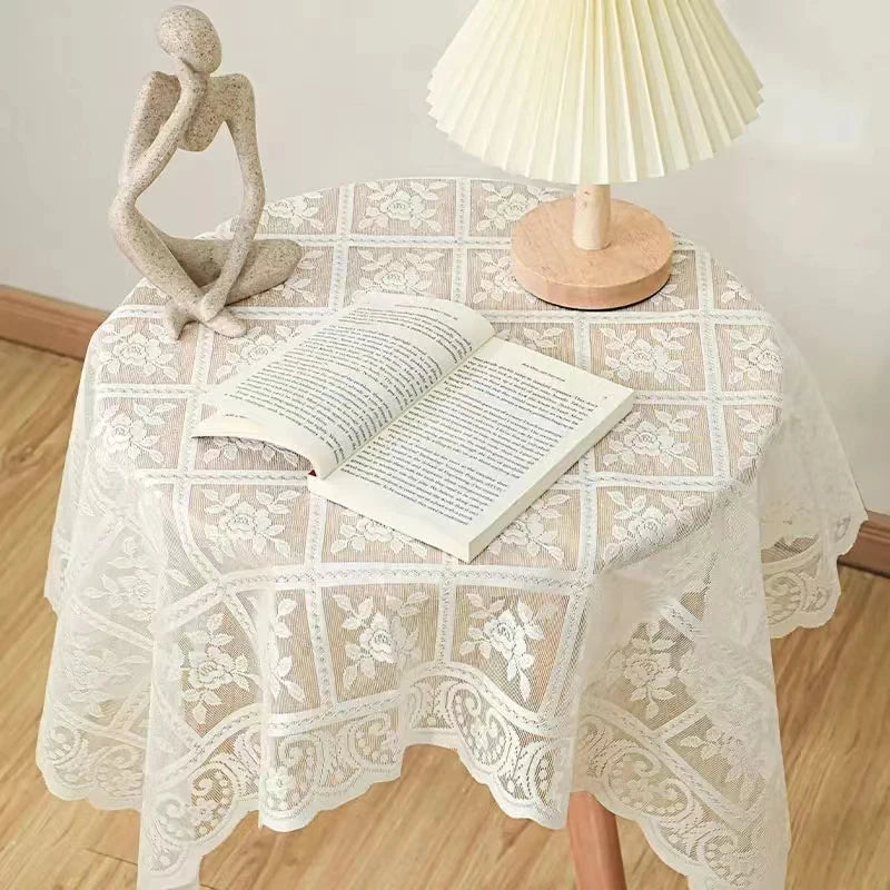 Beige Lace Embroidered Tablecloth