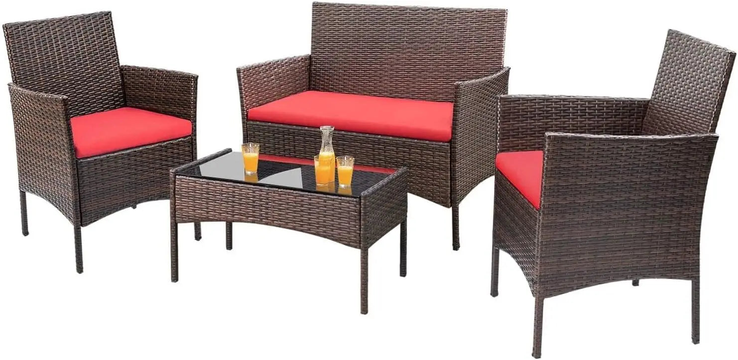 4-Piece Outdoor Patio Furniture Set – Rattan Wicker Chairs