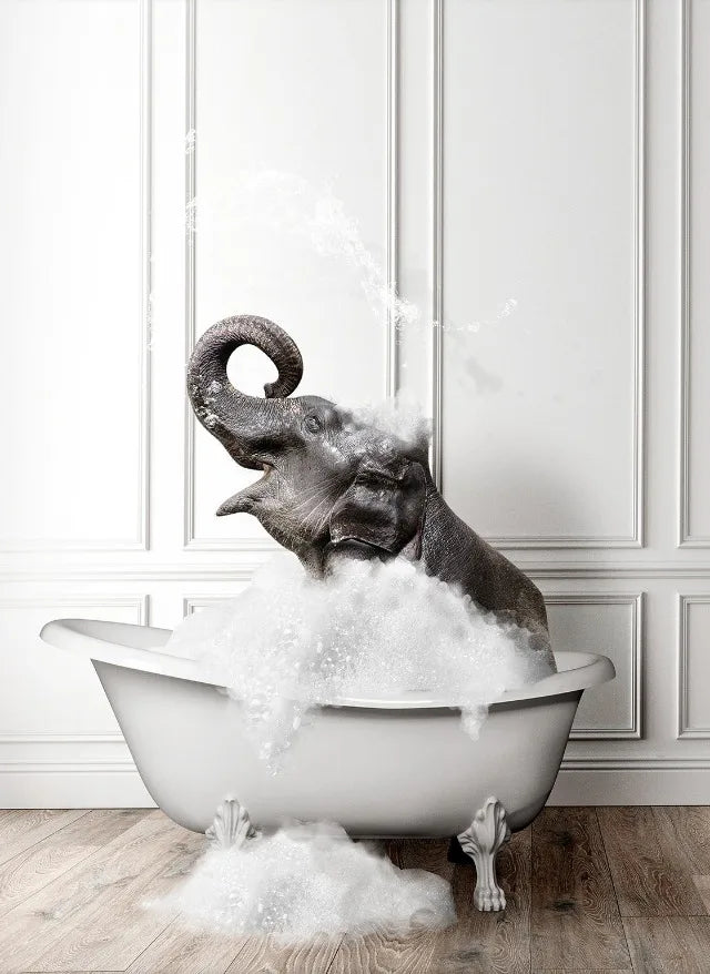 Animal Bath In Bathtub Poster Canvas