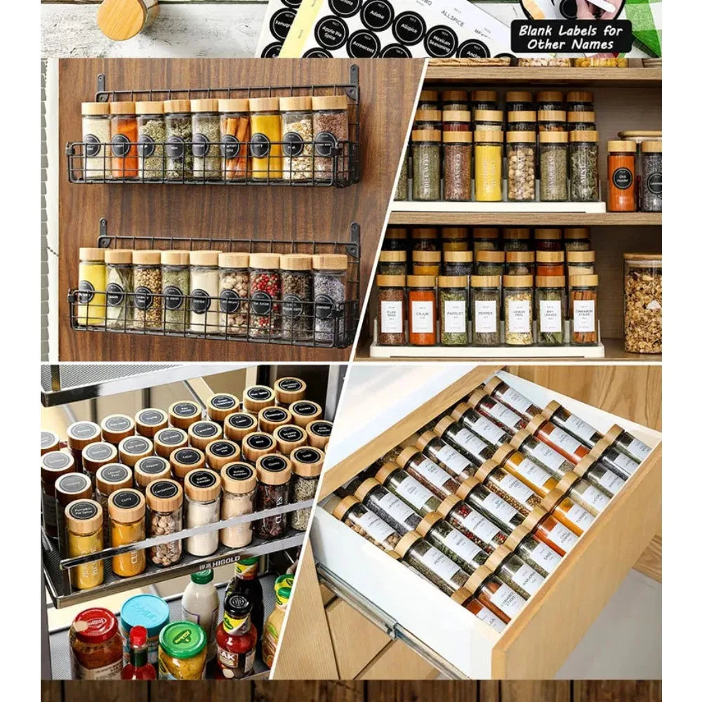 12-Piece Glass Spice Jar Set – Bamboo Lids with Labels & Funnel