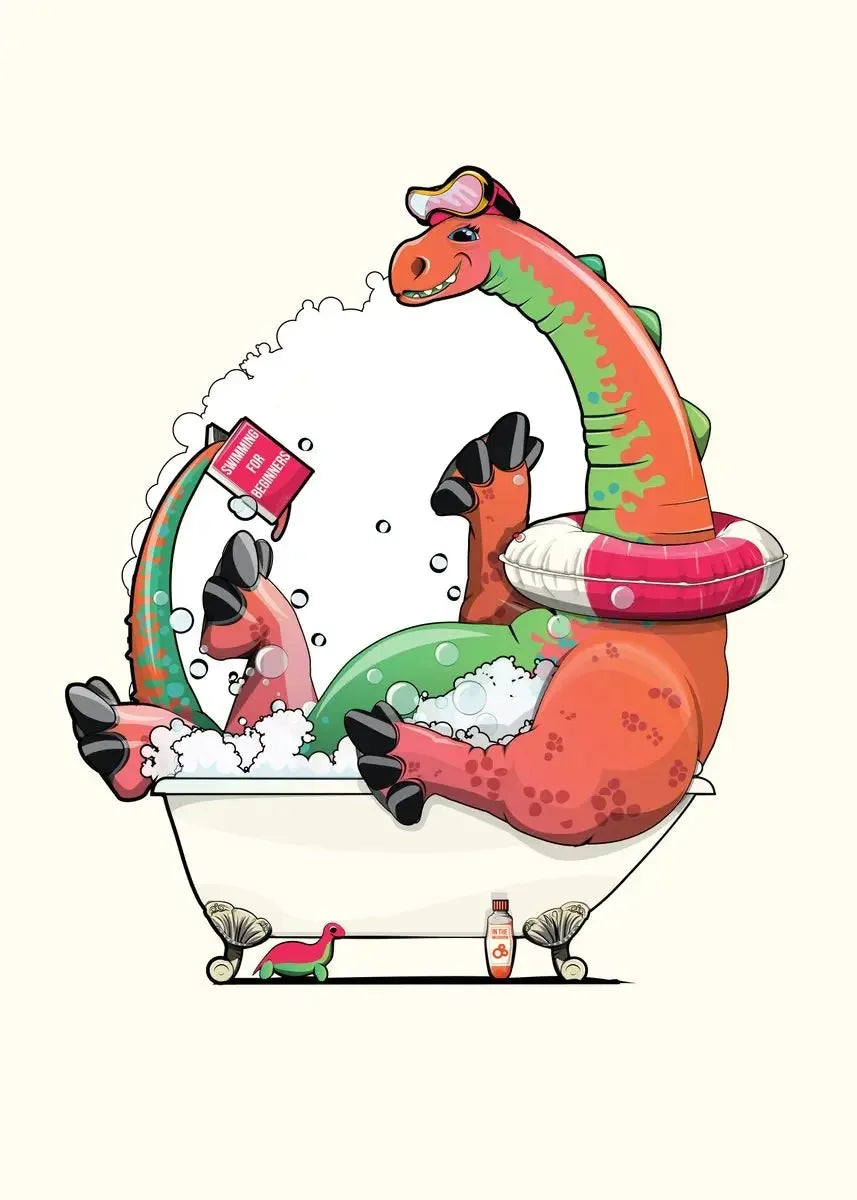 Funny Jungle Animal Canvas – Dinosaur & Elephant Cartoon Wall Art