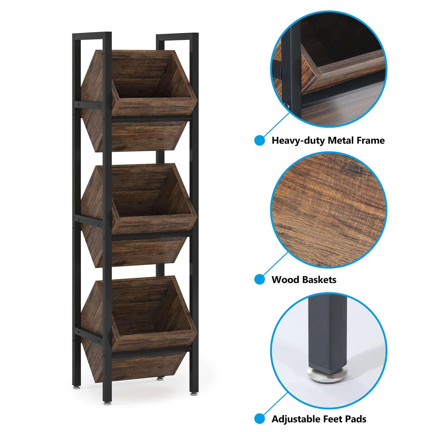 Tribesigns Wine Rack Freestanding Floor, 3 Tier Wooden Wine Storage Stand, Wobble-Free Wine Holder Display Shelf