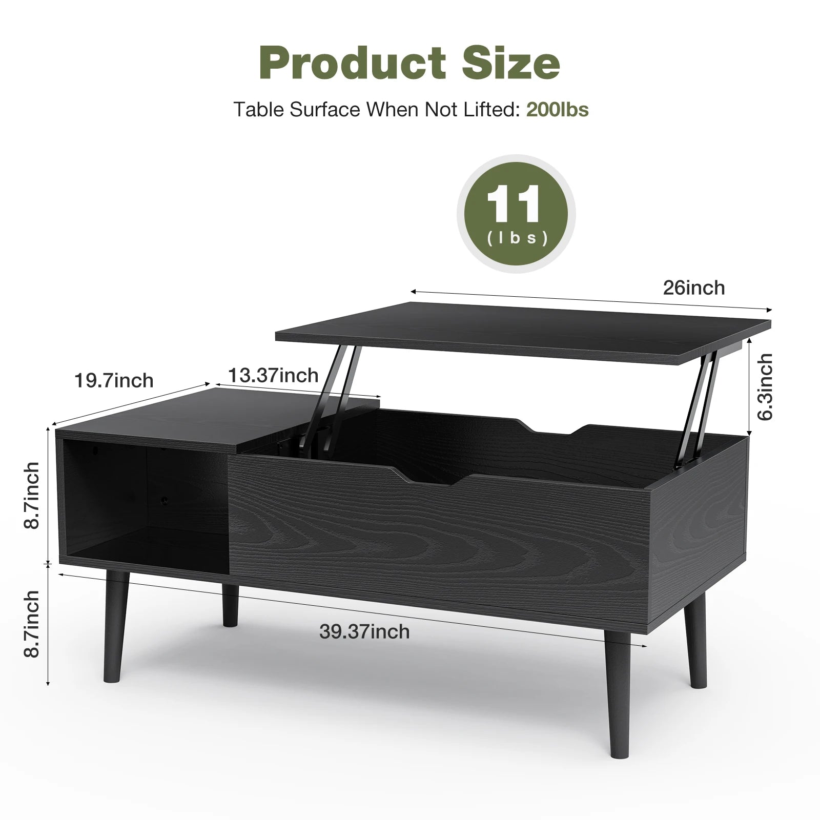 JHK Lift-Top Coffee Table – Adjustable Storage Living Room Desk