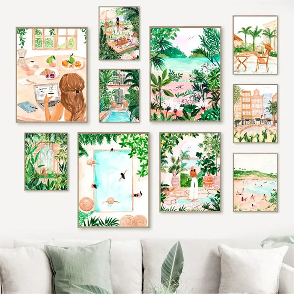 Moroccan Tropical Jungle Canvas – Beach & Pool Wall Art