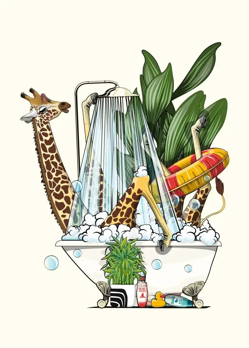 Funny Jungle Animal Canvas – Dinosaur & Elephant Cartoon Wall Art