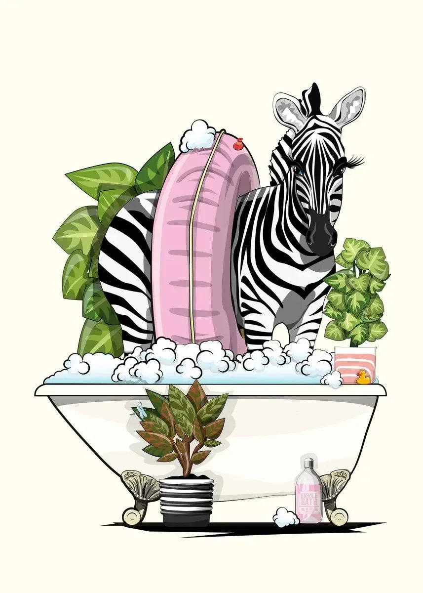 Funny Jungle Animal Canvas – Dinosaur & Elephant Cartoon Wall Art