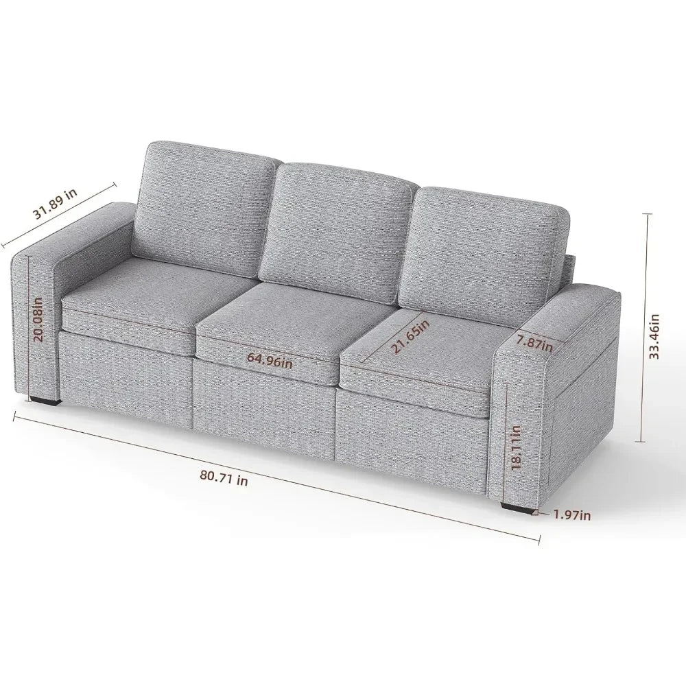 80" Modern 3-Seater Chenille Sofa