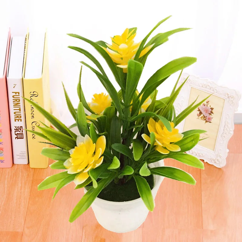 Artificial Flower Plant Pot – Fake Plastic Flowers for Home & Office Decor