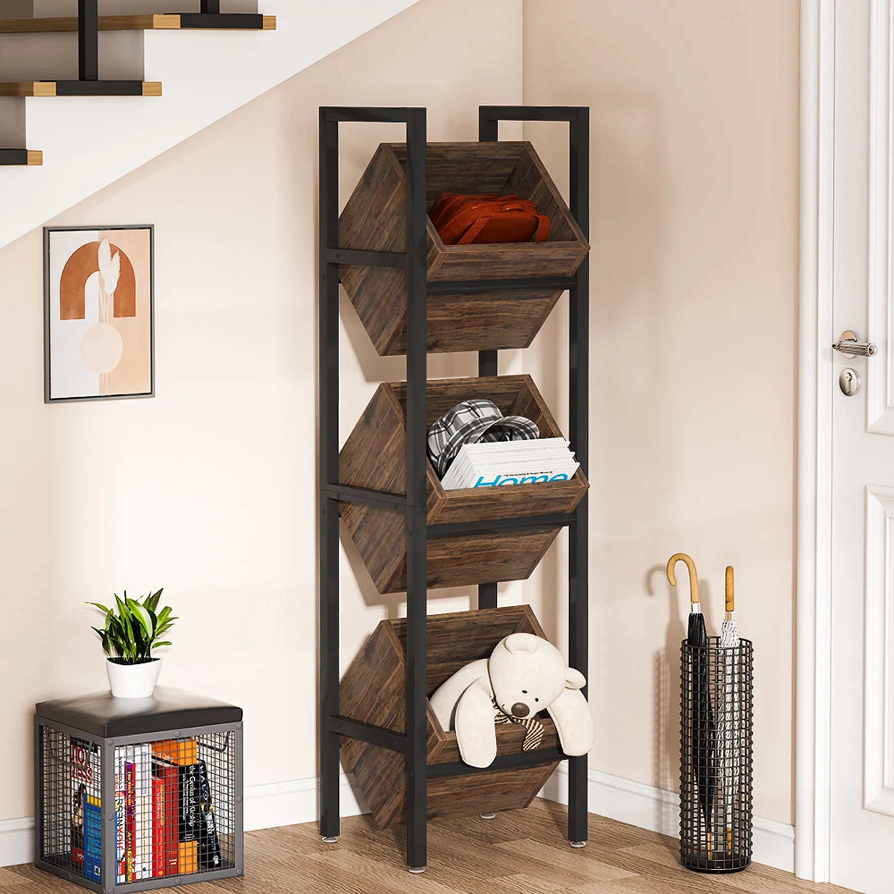 Tribesigns Wine Rack Freestanding Floor, 3 Tier Wooden Wine Storage Stand, Wobble-Free Wine Holder Display Shelf