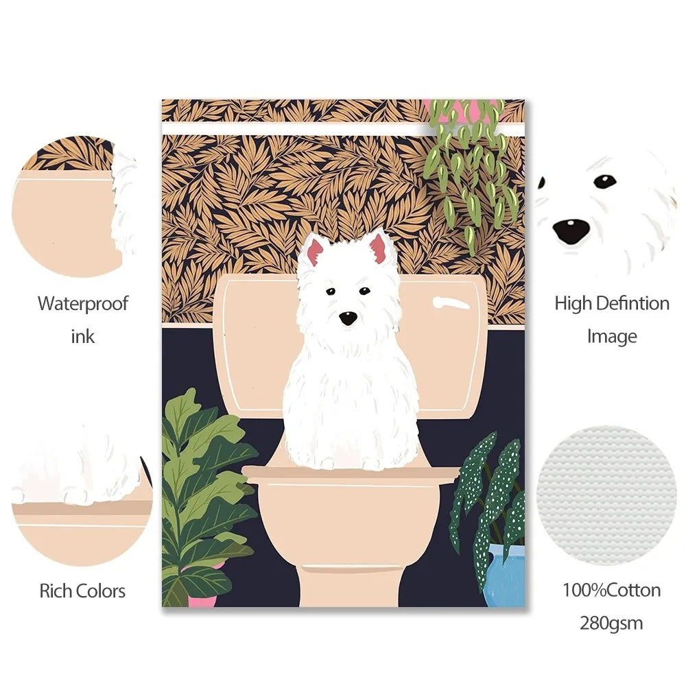 Polar Bear & Dog Canvas – Minimalist Toilet Wall Art