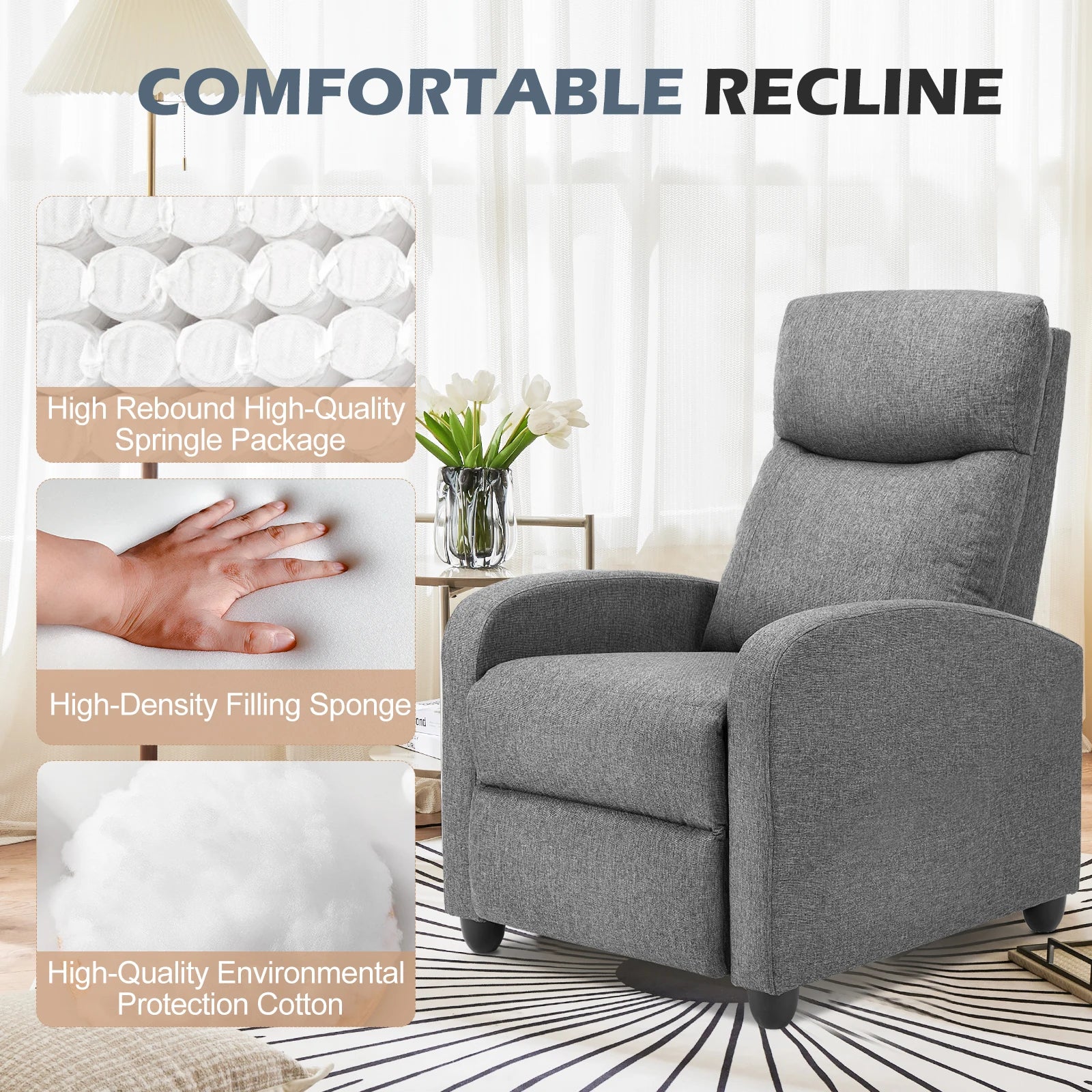 JHK Recliner Massage Sofa – Adjustable Fabric Living Room Chair
