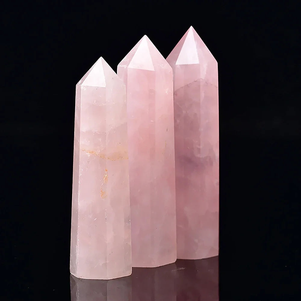 Natural Crystal Point Wands – Rose Quartz & Amethyst Mineral Decor