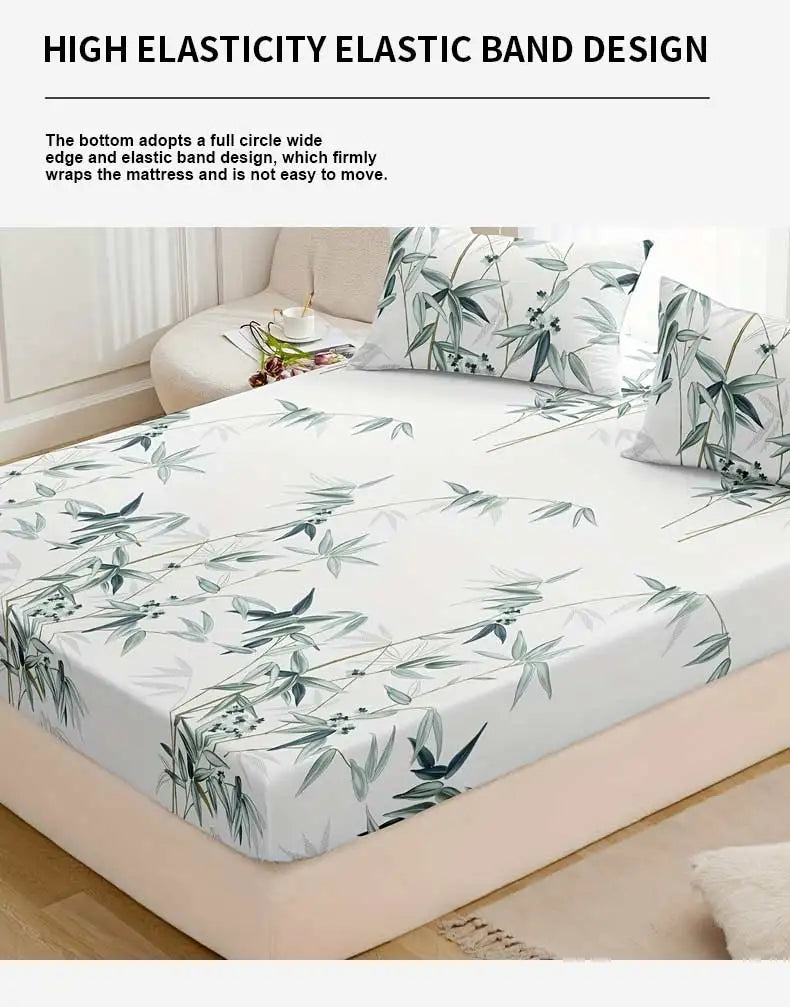 3-Piece Bamboo Leaf Fitted Sheet Set – Soft & Hypoallergenic Bedding