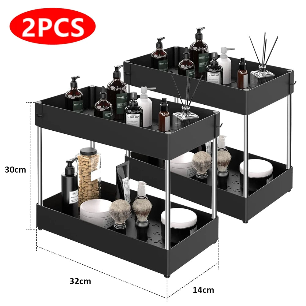 2-Tier Under Sink Sliding Organizer – Hanging Cabinet Storage Rack