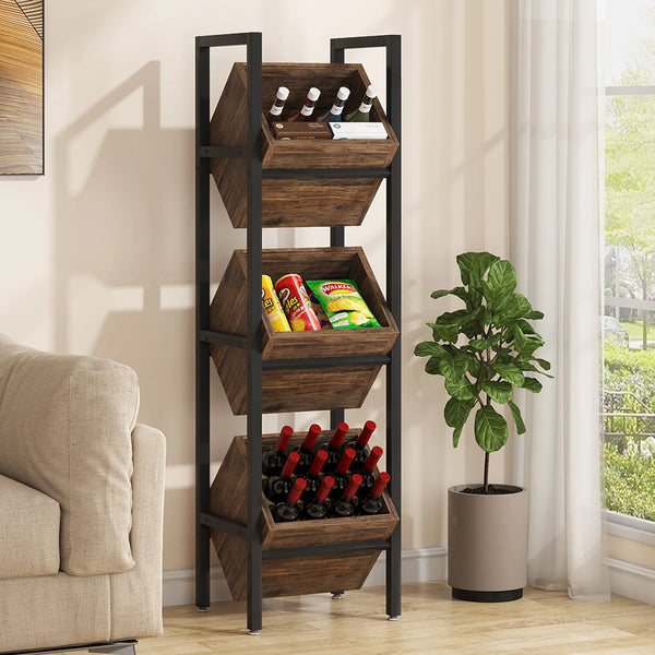 Tribesigns Wine Rack Freestanding Floor, 3 Tier Wooden Wine Storage Stand, Wobble-Free Wine Holder Display Shelf