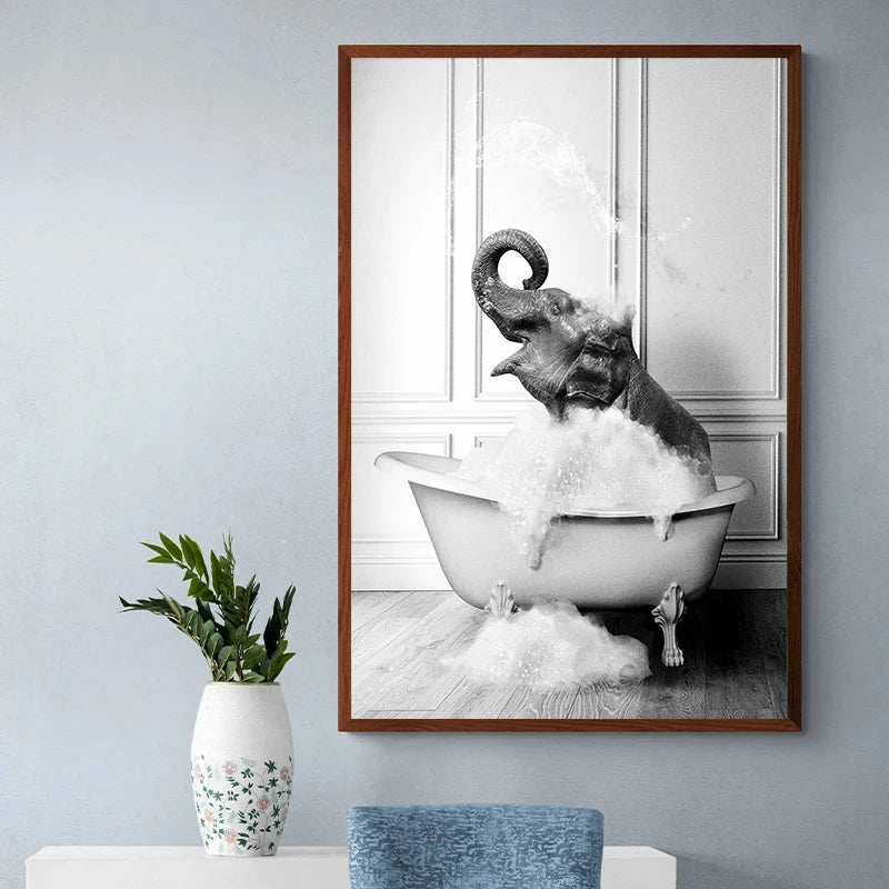 Animal Bath In Bathtub Poster Canvas